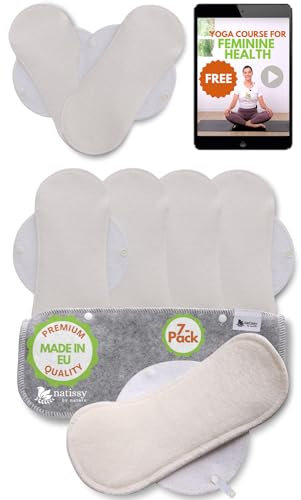 Natissy Salvaslip Reutilizable; 7-Pack (M) Salvaslip Bambú Orgánico HECHAS EN LA UE; Compresas Lavables Sanitarias sin PUL; Tela para el uso diario y flujo blanco, NO para menstruación