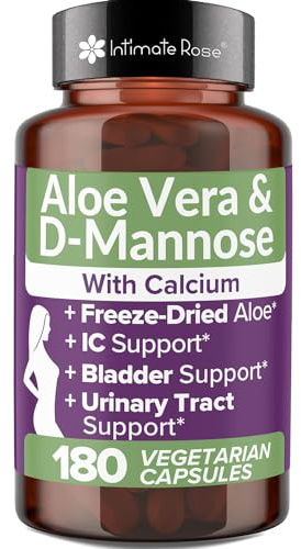 Intimate Rose Aloe Vera Capsules - IC Supplements - 200x Concentrate Pure Aloe Vera + D-Mannose + Calcium - Easy to Swallow Aloe Pills