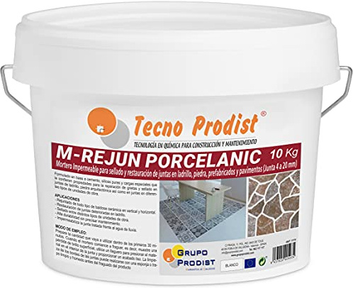 M-REJUN PORCELANIC de Tecno Prodist - (10 Kg, Blanco) - Mortero para Lechada impermeable azulejos y suelos. Pavimentos cerámicos, ladrillos, piedra, etc. (Junta ancha de 4 a 20mm)