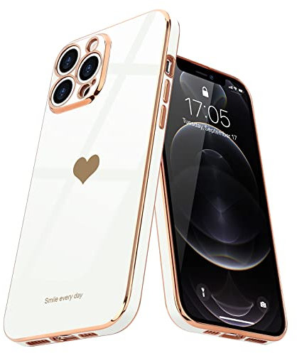 Teageo Kompatibel mit iPhone 12 Pro Max Hülle, Süße Herzförmig Mädchen Handyhülle Luxuriös Galvanisierte Weich TPU Kameraschutz Kratzfest Stoßfest Bumper Schutzhülle für iPhone 12 Pro Max, Weiß