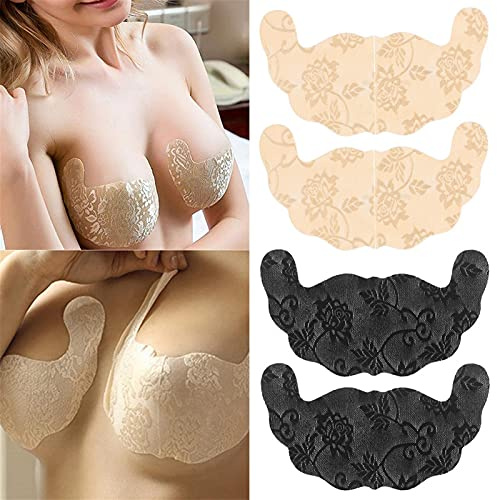 MJUHNHH 12 unids Sujetadores adhesivos de encaje para mujeres,sujetador pegajoso invisible para pechos grandes,sin espalda sin tirantes invisible impulsar de silicona para vestido sin es, 6black+6nude