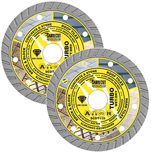 SabreCut 2pcs SCDT115_2 115mm x 22.23mm Bore Turbo Diamond Cutting Discs | High-grade diamond construction provides fast, clean and durable dry cutting with no water cooling required