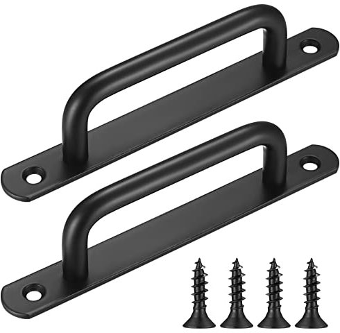 Fulushouxi 2 Pièces Poignée de Porte de Grange Coulissante,Traction de Poignée de Porte Coulissante avec Plaque Acier Inox pour Portes de Grange Armoire Placard Noire（160mm）
