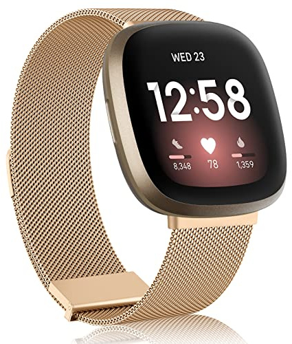AK Armband Kompatibel mit Fitbit Versa 3/Versa 4 Armband/Sense/Sense 2 Armbänder, Edelstahl Metall Ersatzarmband mit Verbesserter Magnet für Fitbit Versa 3/Versa 4/Sense/Sense 2 Damen Herren