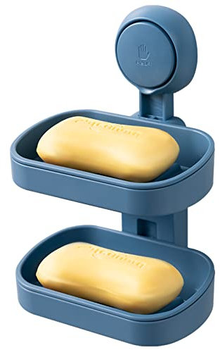 TAILI Seifenschale mit Ablauf für Badezimmer, MAX Halten 5 KG, Doppelter Seifenschalen ohne Bohren, Seifenhalter Wandmontage, Seifenhalter mit Saugnapf für Dusche, Küche Schwammhalter, Plastik in Blau