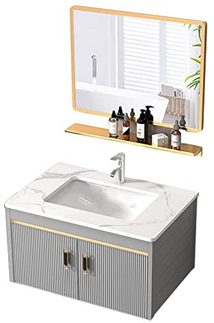 Mobile Da Bagno Con Lavabo Set Di Mobili A Parete Lavandino In Ceramica Con Specchio Rubinetto Cromato Per Acqua Calda E Fredda Mobiletto Per Lavabo Da Bagno Moderno Combinato ( Color : Mirror+sink Ca