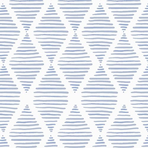 WENMER Papel tapiz geométrico para despegar y pegar de 17.3 x 394 pulgadas, papel tapiz a rayas azul y blanco, papel tapiz geométrico, autoadhesivo, extraíble, papel tapiz de rayas para cajones de
