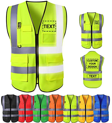 Busparst Gilet di Sicurezza Personalizzato con Tasche Tasche per Gilet di Sicurezza Riflettenti di Classe 2 ad Alta visibilità E Indumenti da Lavoro Protettivi per Esterni con Cerniera