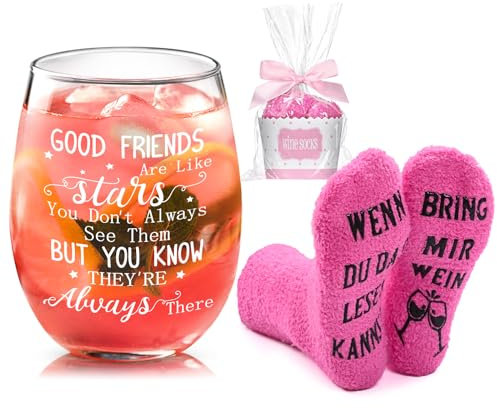 Joymaking Bicchiere da Vino Con Calzini Divertenti - Regalo per Fidanzata, Migliore Amica, Compleanno, Amicizia, Natale - 520 ml