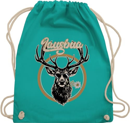 Turnbeutel Rucksack - Kompatibel mit Oktoberfest Tasche - Lausbua Hirsch Hirschgeweih Lausbub - Unisize - Türkis - trachtenrucksack bayrische trachtentaschen bayrisch oktoberfest-tasche bayern