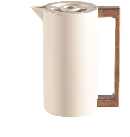 Pichet Isotherme Thermos Sous Vide Isolé, Carafe à Café Thermique Acier Inoxydable, Avec Manche En Bois Et Bouton Poussoir De Sécurité, Pour La Maison, Hôtel, Bureau (Beige,1000ml)
