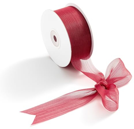 CHUQING Geschenkband Chiffon Schleifenband für Hochzeit Geschenke und Deko Dunkelrot | Leichtes und durchscheinendes Hochzeitsband für Blumensträuße, Geschenkverpackungen, Tischdekoration, Nähen und Blumenbasteln