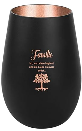 Der-Porzellan-Laden Windlicht mit Gravur, Schwarz Bronze, Teelichthalter | Familie ist wo Leben beginnt, aus Glas mit Spruch, Tischdeko modern