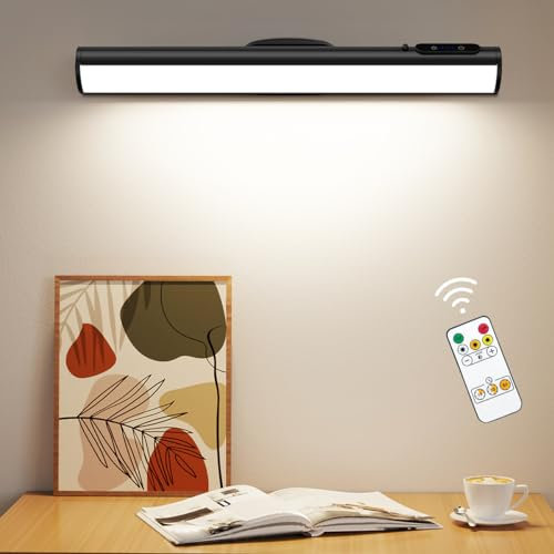 Hapfish Rechargeable Battery Operated Wall Lights Indoor, LED Strip Light Bar Battery Powered Magnetic Remote Control Dimmable, Under Shelf Lighting for Picture Kitchen Cabinet Mirror