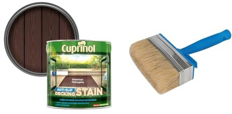 Cuprinol 2.5 litres Anti Slip Decking Stain - American Mahogany & Silverline Block Brush 115mm / 4-1/2 (394974)