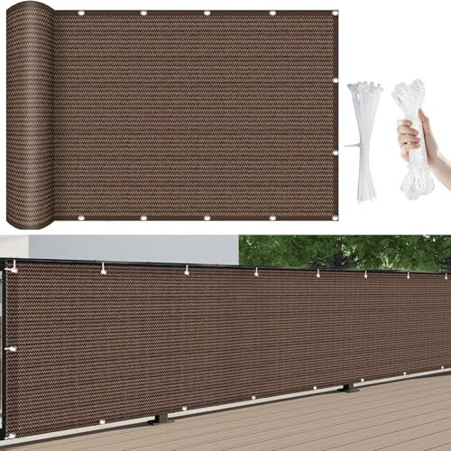 Brise Vue Balcon 500 x 105 cm en Polyéthylène Haute Densité, Cache Balcon Brise Vue, avec Attaches Câble et Cordons, pour Piscine, Patio, ‎Marron