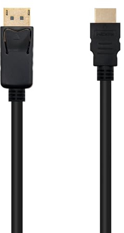 Cable conversor de DisplayPort a HDMI, con conectores macho en ambos extremos, color negro, longitud de 2.0 metros. Ideal para conectar dispositivos con salida DP a pantallas con entrada HDMI.
