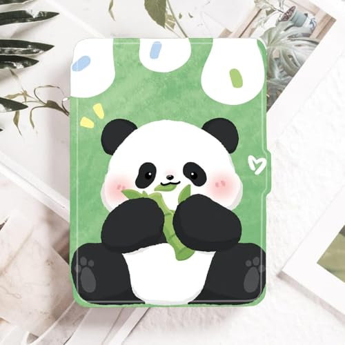 Étui pour Kindle Paperwhite 12e génération et Kindle Colorsoft Signature Edition (Version 2024), Housse de Protection avec Veille/réveil Automatique - Un Panda Mignon Mange du Bambou