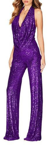 Jumpsuit Damen Festlich Lang Overall Playsuit Pailletten Glitzer Sexy Hosenanzug Elegant Party Romper Langarm Casual Einteiler Jumpsuits Clubwear