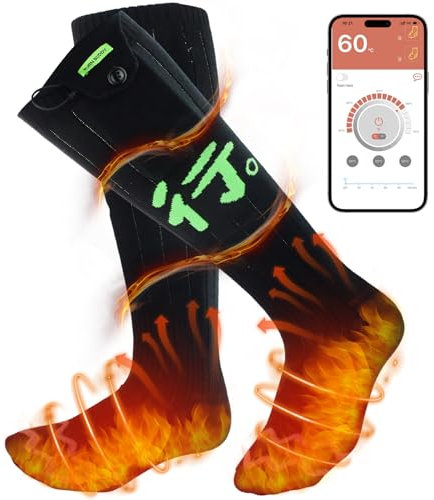 Beheizte Socken, Elektrische Heizsocken Damen Herren, Wiederaufladbare Beheizbare Socken mit 4 Temp modi, APP-Steuerung Thermosocken Fußwärmer Socken- für Outdoor-Wandern/Skifahren/Camping/Angeln