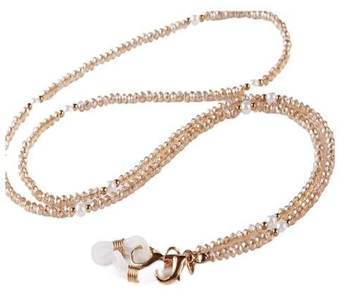 ZHOUXYFDC Brillenkette Damen Damen-Brillenkette, Bunte Perlen-Sonnenbrillenkette, dekorative Kette, Rutschfester Brillenhalter, Damen-Halskette(Champagne)