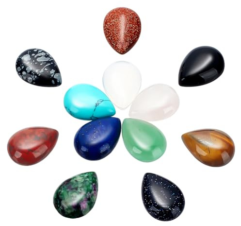PH PandaHall 24pcs Edelstein Cabochons 12 Styles Tropfenform Stein Cabochons Bunte Kristall Stein Perle Cabochons Flache Naturkristall-Steine für DIY Ohrring Halskette Schmuck machen, 13x18 mm