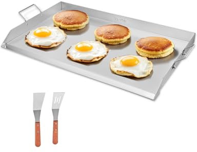 VEVOR Piastra in Acciaio Inox, Piastra Rettangolare Universale da 910x525 mm, Piastra a Gas, Pentole Spaziose da Fornello Portatili per Famiglie con Manico, per Campeggio Eventi da Esterno