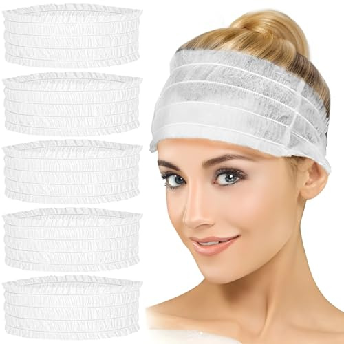 200 Einweg-Spa-Stirnbänder, weiße elastische Bänder für Gesichts- und Schönheitsbehandlungen, Stretch-Kopfwickel für Make-up und Hautpflege