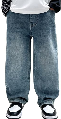 Niño Tejano Largo Pantalones Estilo Baggy Vaqueros Callejero Vintage Holgados Verano Pantalón de Denim Pierna Ancha Jeans 12-13 años