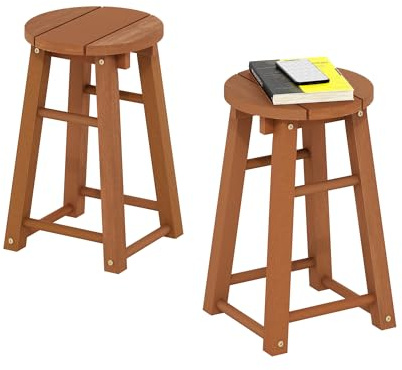 Furinno TIOMAN Outdoor Barstool, Set of 2, 18 Bar Stool in Teak Oil, for Patio, Garden, Porch, Natural