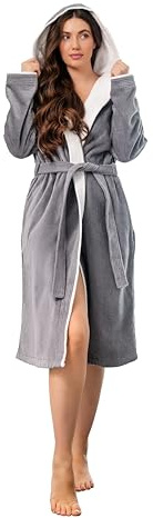 KLASBROOK® Lina Bademantel Damen aus Velours-Frottier mit Kapuze aus 100% Baumwolle, Tasche mit Reißverschluss, Luxus Bademantel lang, Frottee, flauschig und saugstark, OEKO-TEX 100 zertifiziert