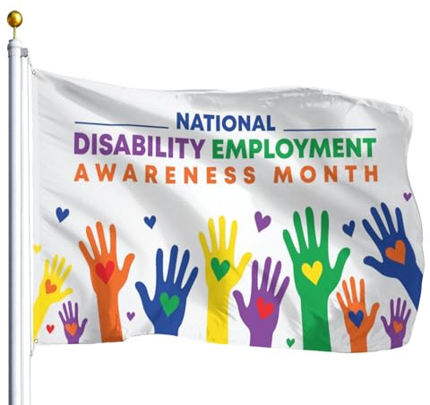 Drapeau De Jardin National Disability Employment Awareness Month Pride Flag Couleur Vive Drapeau De Bienvenue Amusante Drapeaus Décoratif Pour Cour Pavillon Pelouse 152X90CM