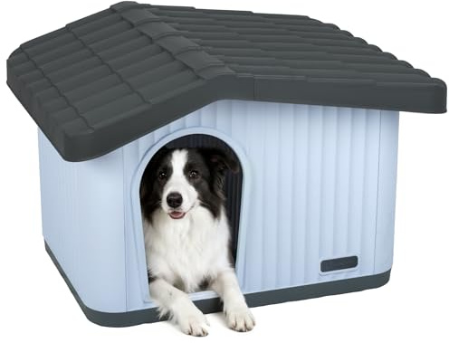 VOUNOT® Casa para Gatos de Plástico 75x63x51 cm, Caseta Mascotas Casita Cabaña de Perros Techo Desmontable Rejilla de Ventilación Patas Antideslizantes, Fácil de Montar para Interior y Exterior Blanco