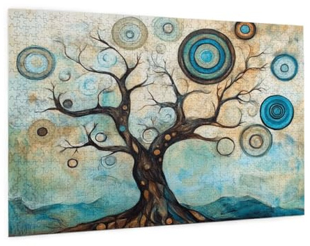 Puzzle 500 Pezzi Retrò Puzzle Adulti Albero Della Vita Pattern Design con Confezione Regalo, Fai Da Te Puzzles di Legno Giochi Casual Gioco di Abilità per Tutta la Famiglia, Room Decor 52x38cm -374Y