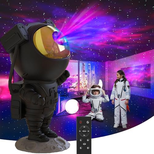TELEFIX Proyector de estrellas Astronaut, lámpara galaxia con mando a distancia y temporizador Proyector de cielo estrellado LED Rotación de 360° Brillo y velocidad ajustables Luz nocturna para