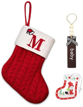 Menore Personalisierte Weihnachtsstrümpfe mit Buchstaben 20cm Bestickter Nikolausstrumpf Weihnachtssocken Christmas Stockings hängende Dekoration für Kamin Weihnachtsbaum