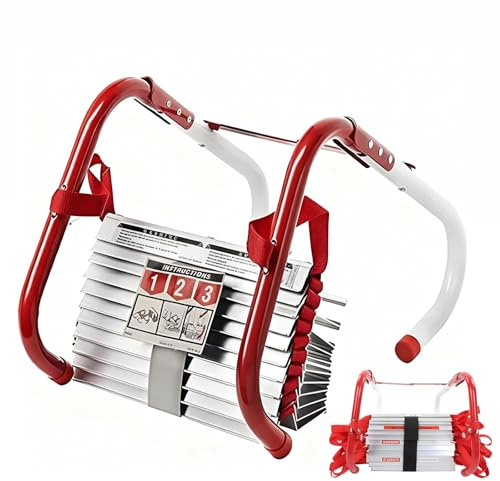 JIYINGHUI Emergency Fire Escape Ladder - 2-4 Story Portable Safety Reusable Ladder for Adults with Anti-Slip Rungs & Wide Steps for and Balcony Emergency Evacua 7.5M/24FT