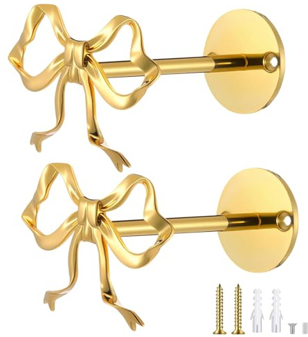 Vorhang Raffhalter Wandhaken, Raffhalter für Vorhänge, Gardinenhalter Wand Gold Schleifen, Vorhang Halter, Gardinen Halterung, Gardinenraffer, Curtain Tiebacks für Wohnzimmer Schlafzimmer Büros, 2 Stk