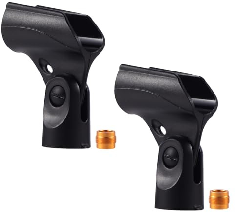 JTLAU Adjustable Microphone Holder & Microphone Clip, Mic Clip for Microphone Stand, Fits Wired Handheld Microphones, Includes 5/8 Male to 3/8 Female Thread Adapter, 2 Pack