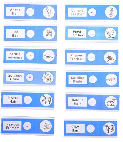 Healvian 12 Stück Mikroskop Objektträger mit Tierischen Kunststoff Präparaten für Kinder Sichere Glatte Dauerpräparate für Biologische Experimente und Mikroskopunterricht