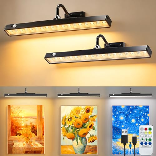 40CM Lampara Pared Sin Cable, 6000mAh recargable aplique espejo baño, Luz Inalambrica para Cuadros con Mando a Distancia 3 temperaturas ensor movimiento, para Sala de Estar Pasillo pinturas Intensidad
