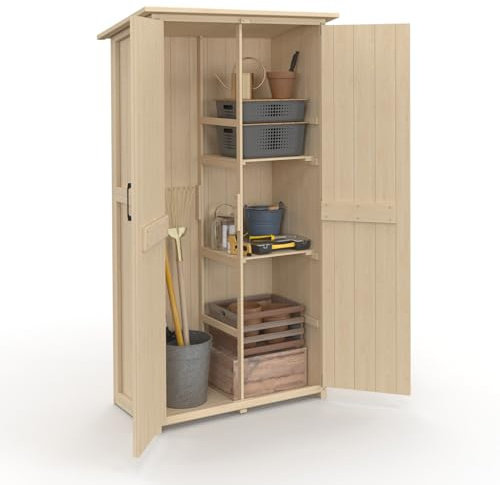 IDMarket - Armoire de Jardin en Bois 90 x 50 x 160 cm avec Toit incliné Double Porte et étagères