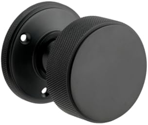 Designer Levers Kensington Knurled Mortice Door Knob, Matte Black | 60mm; brass construction; includes 1 x pair of door knobs, spindle, fixings; inspired by classic art deco design.