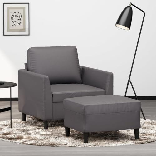 HFXHIJXQ Sessel mit Hocker Grau 80 x 77 x 80 cm Kunstleder Modernes Schlafsessel Design Robust & Bequem für Wohnzimmer Gästezimmer Büro
