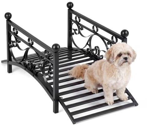 COSTWAY Brücke aus Metall, 101,5 cm, Teichbrücke 150 kg belastbar, Gartenbrücke mit dekorativen Geländern, Metallbrücke Antik-Optik, stabil und wetterfest, Zierbrücke für Garten Bach Teich, Schwarz
