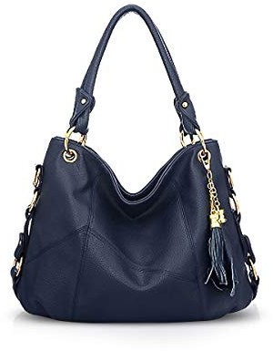 NICOLE & DORIS Sac à Main Femme Grand Mode Sac Epaule Sac à Bandoulière en Cuir Sac Cabas Fourre-Tout Shopping Voyage avec des Glands Bleu