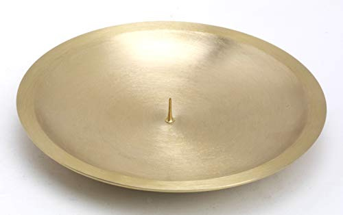 Kerzenteller mit Dorn, Dekoteller Messing matt Gold für Kerzen Ø 16 cm