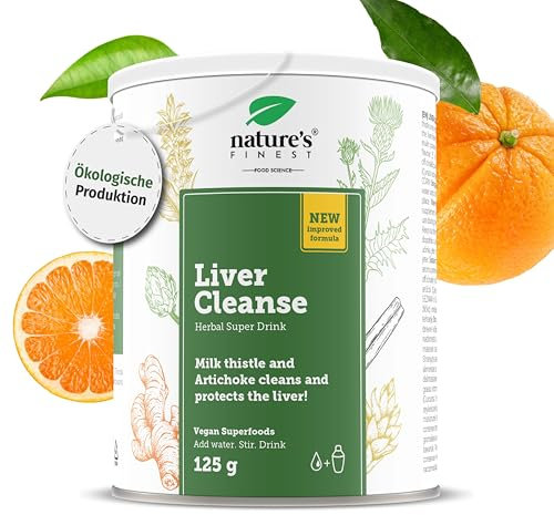 Nature's Finest by Nutrisslim Bio Liver Cleanse, 125g para 25 días - Limpieza Higado con Cardo Mariano (3000 mg), Extracto de Alcachofa y Cúrcuma y Jengibre - Natural Detox, Vegano