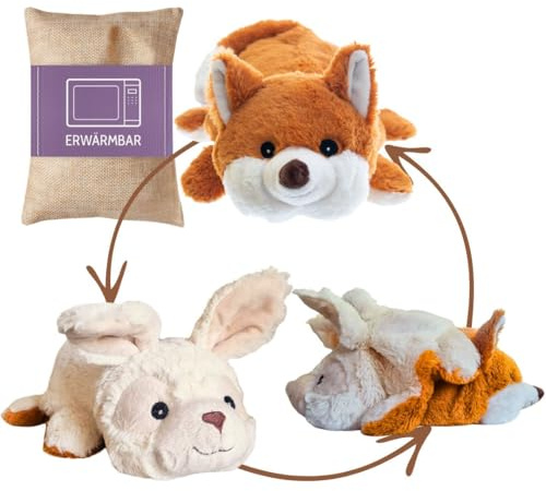 Habibi Plush Premium – 1950 Magic Wendetier 2in1 „Fuchs/Hase“ mit herausnehmbarem Körnerkissen - Verwandelbares Wärmestofftier/Wärmekissen zum Erwärmen in der Mikrowelle/Backofen