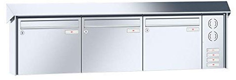 RENZ/Prisma / 3er Aufputz-Briefkastenanlage Wand-Briefkasten mit Sprechfeld / V4A-Edelstahl/Volumen 12 L/Dein-Briefkasten.de